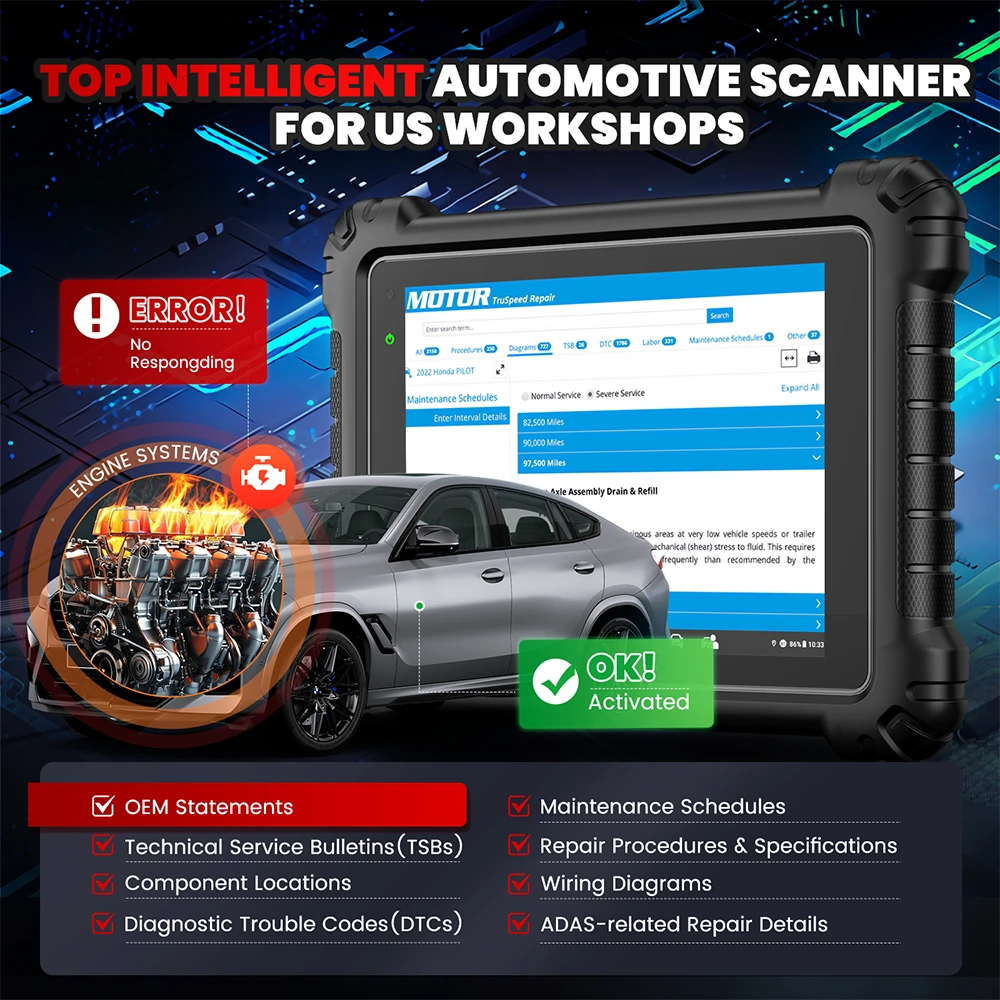 Car Diagnostic Scanner, ECU Programming, 3000+ Active Tests, 40+ Reset Services, OEM Diagnostics, CAN FD & DoIP