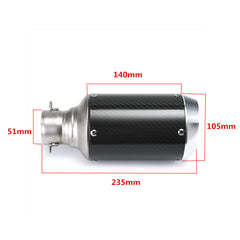 Motorcycle 51mm Slip-On Round Exhaust Muffler Carbon Fiber Universal