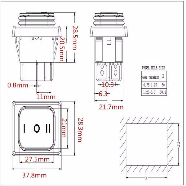 12V Waterproof 6Pin DPDT Locking ON-OFF-ON Rectangle Rocker Switch