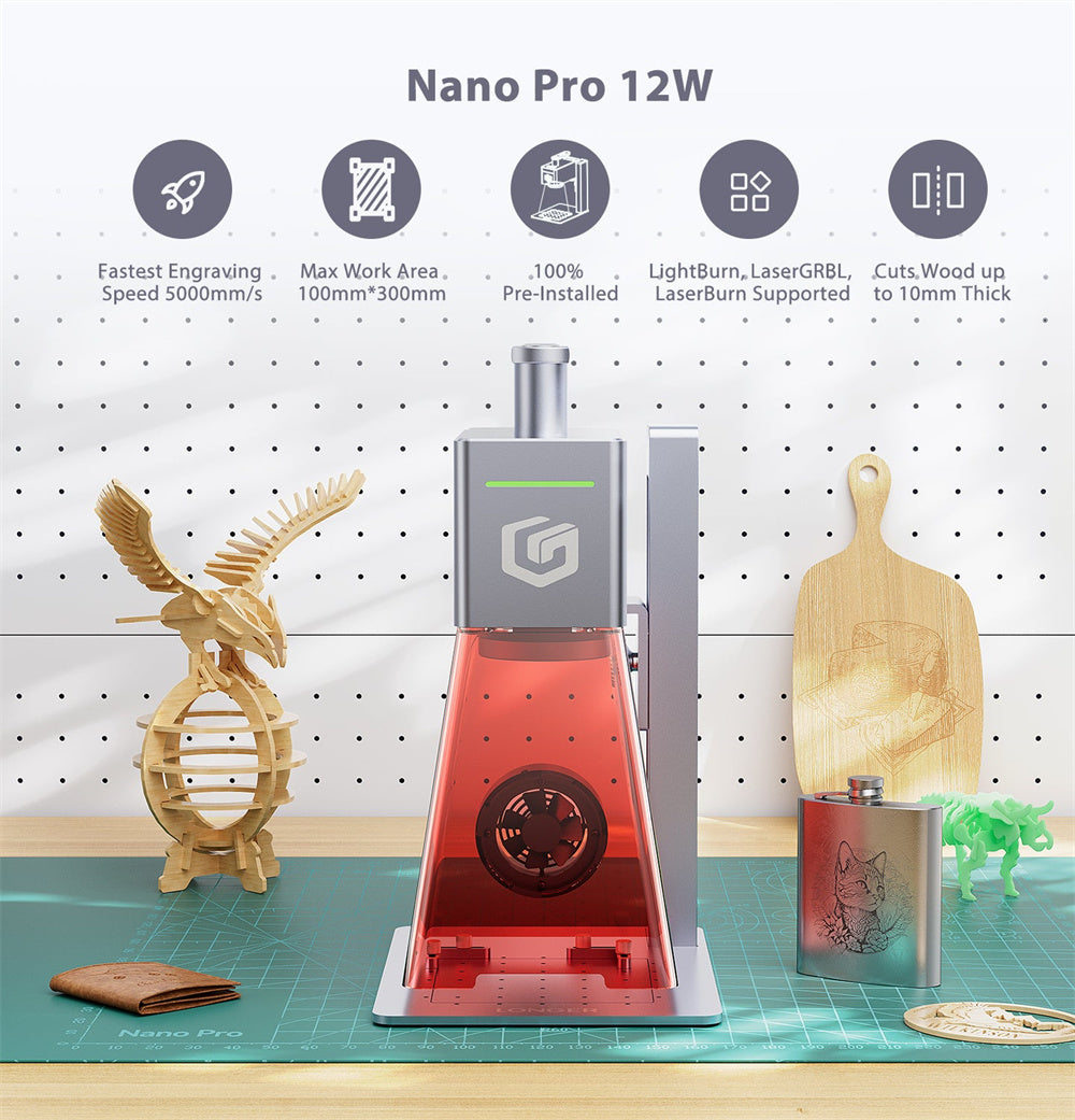 12W Portable Laser Engraver Ultra-Fast 5000mm/s Speed High Precision 0.01mm Versatile Cutting LightBurn LaserGRBL Supported