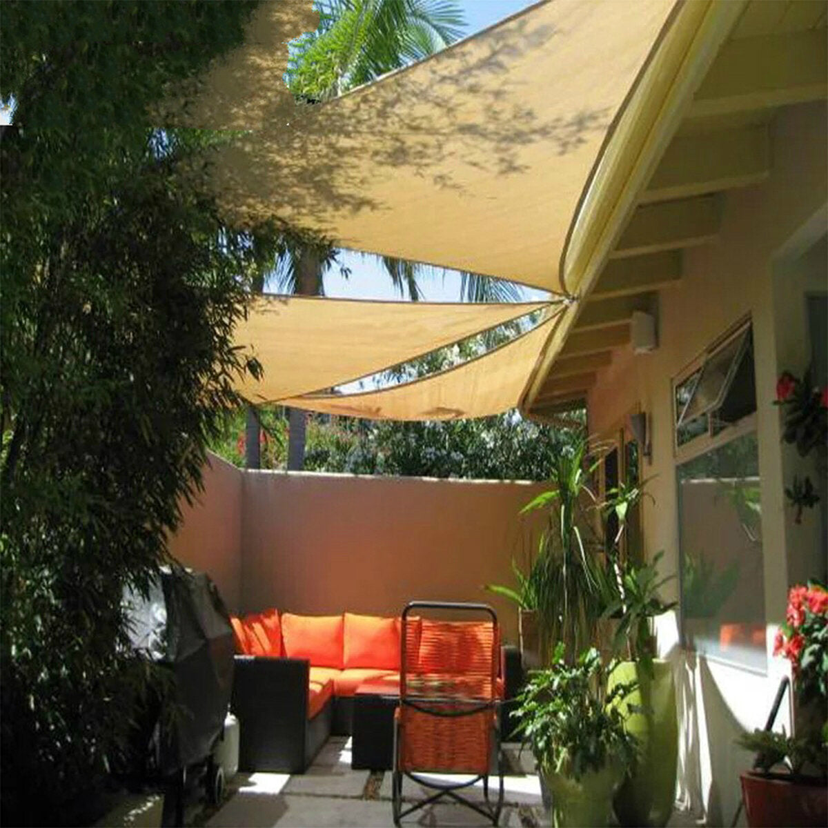 12x12x12ft Beige Triangle Sun Shade Sails for Patio Garden Outdoor Facility and Activities