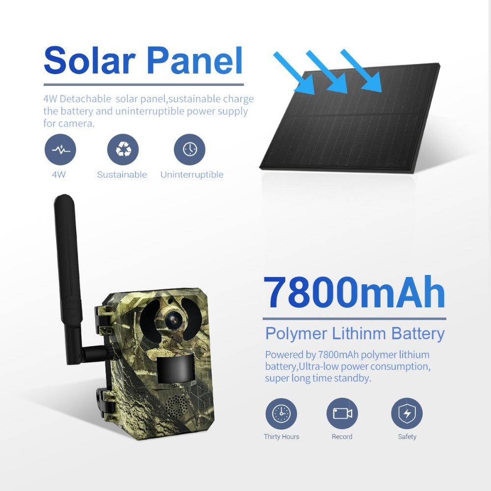 4G 1440P 16MP Hunting Camera Wireless PIR Motion Detection Night Vision Two-way Audio IP66 Solar Powered Wild Animal Monitoring Cameras EU Version