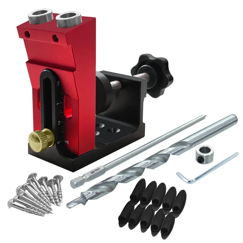 Aluminum Alloy Pocket Hole Jig Kit with 15-Degree Locator, 9.5mm Drill Bit, Metric/Imperial Scale for Woodworking