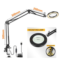 Welding Magnifying Glass LED Table Desk Lamp Three-Section Folding Handle Magnifier for Nail Repair Lighting Read