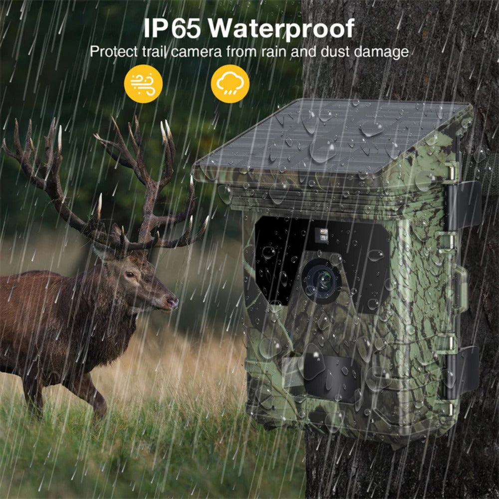 24MP 1080P Solar Panel Hunting Camera Outdoors IP65 Waterproof Infrared Night Vision Monitoring Wildlife Trap Trail Camera Video Photo Recorder Cam