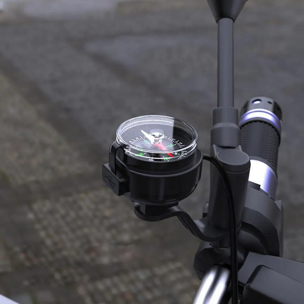 Compass Charger for Motorcycle - USB Phone Holder, GPS Navigator, and Cell Phone Charger, 5V/2.5A, Black