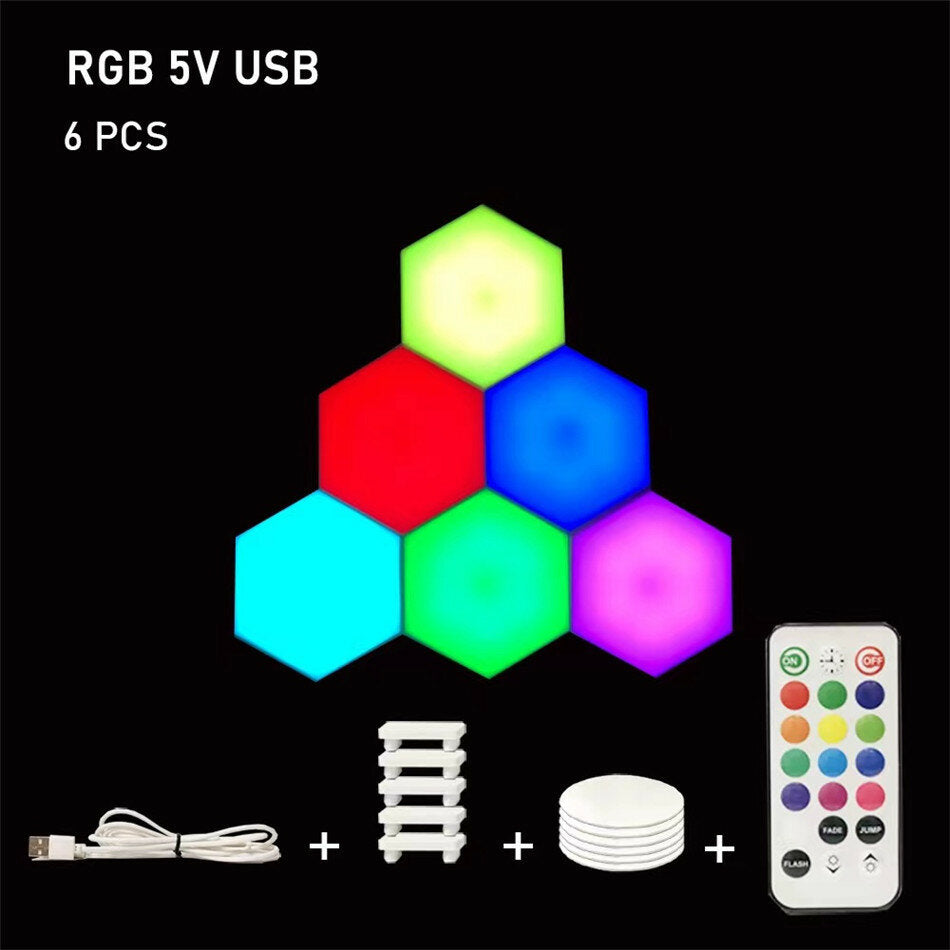 RGB LED Lamp Hexagon Light Touch Sensor RGBW LED Honeycomb Light Colorful Night Light USB with Remote