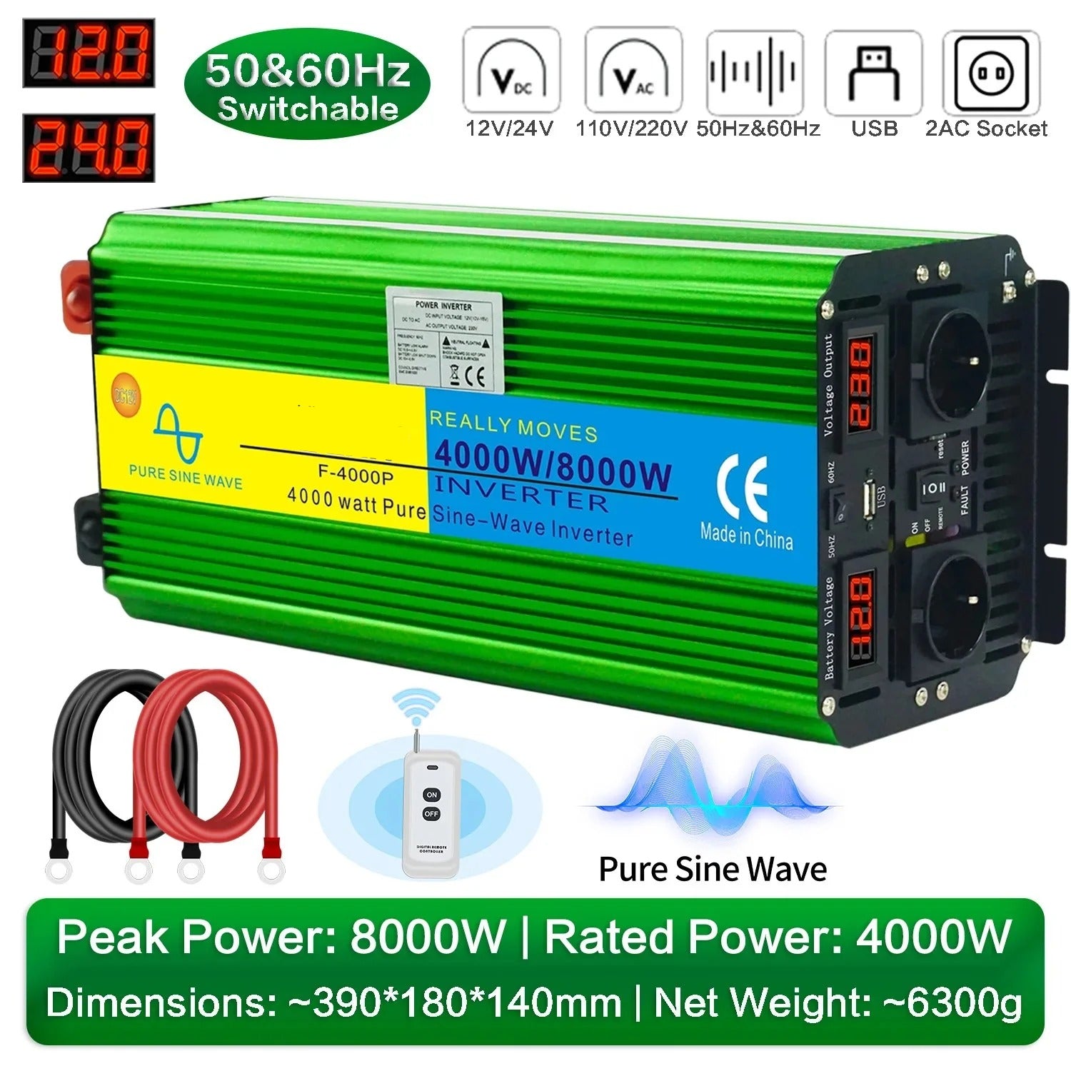GreenZech Elite 4000W Inverter | 8000W Peak Power | Heavy-Duty Professional Pure Sine Wave Converter