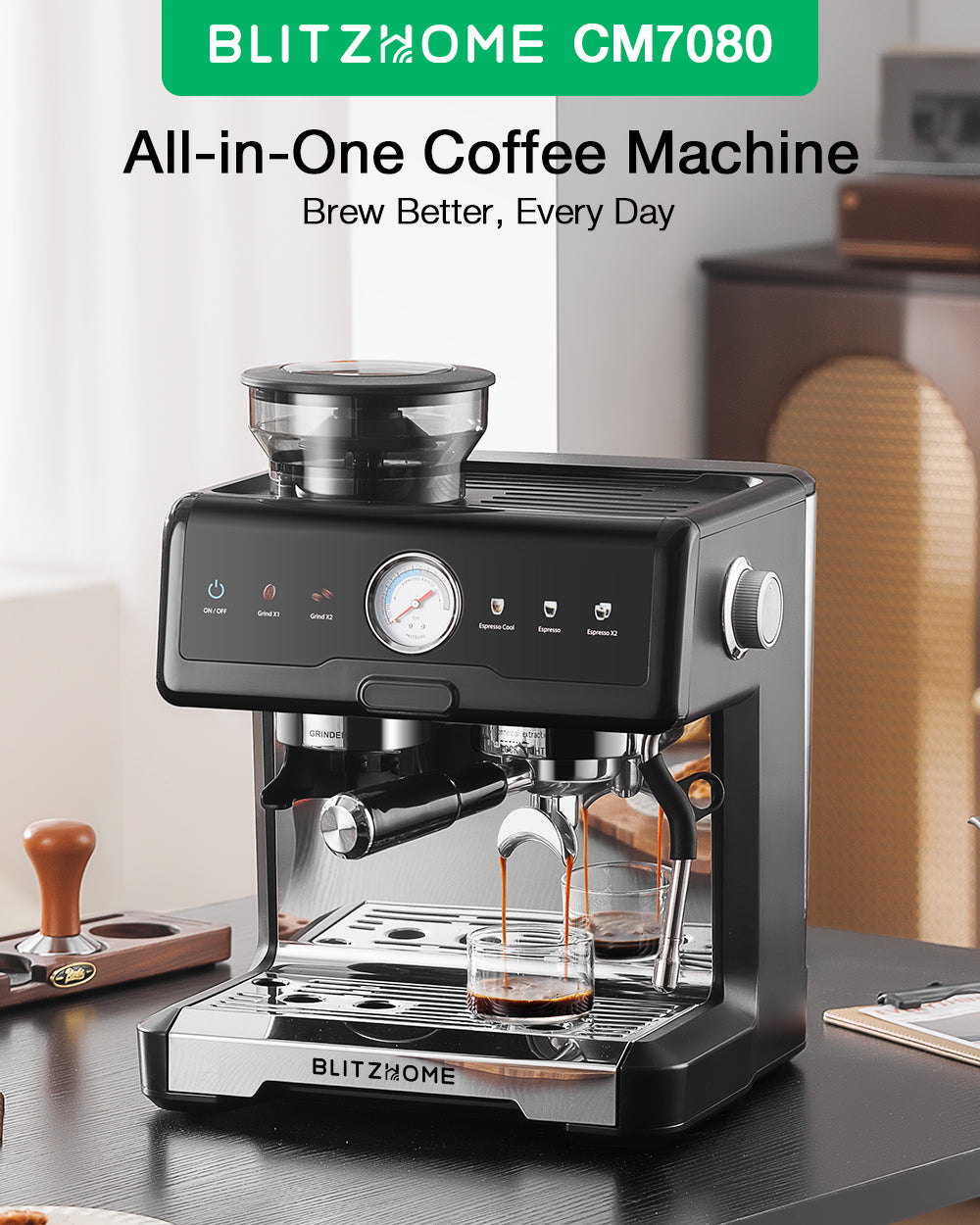 20-Bar 2200W Espresso Machine, Conical Burr Grinder, Dual Boiler & Pump, PID/NTC, Hot & Cold Brew, 58mm Portafilter & Steam Wand