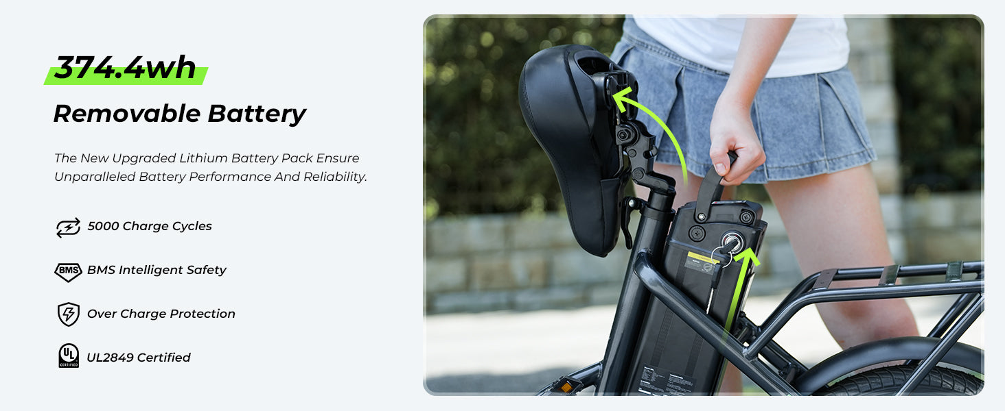 Electric Bike 36V 10.4AH 250W(Peak 500W) Motor Recommended Top Speed 25KM/H 16inch Tire 55-88KM Max Mileage 120KG Max Load