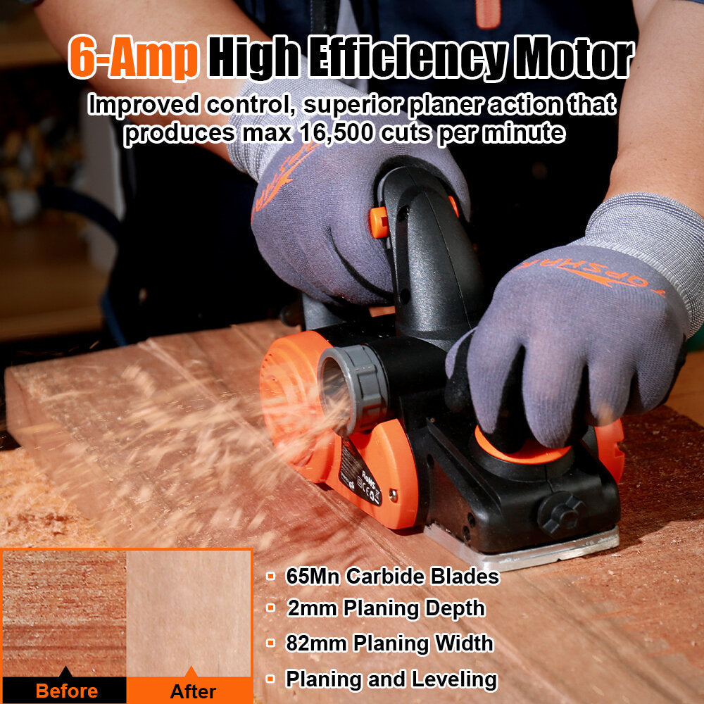 6-Amp Electric Hand Planer 16500/min 3.2" Wood Planer with Adjustable Planing Depth Power Planer – INFMT