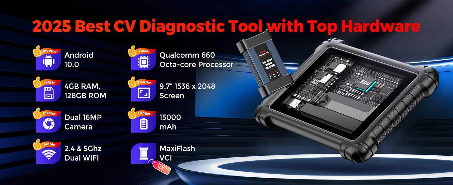 9.7 Inch Display Car Diagnostic Tool Android 10 3000 Active Tests for HD Equipment And Commercial Vehicles Smarter Than MS908cvCV II / M908CV