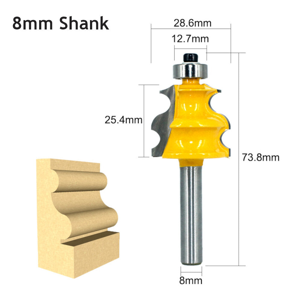8mm 1/2 Inch Shank Oblique Arc Curve Line Router Bit Architectural Molding Woodworking Milling Cutter Carving Knife