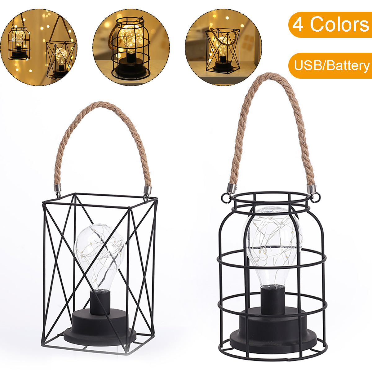 Retro Cage Light Mini Metal Battery Powered LED Bulb Lamp for Living Room Bedroom Kitchen Wedding Christmas