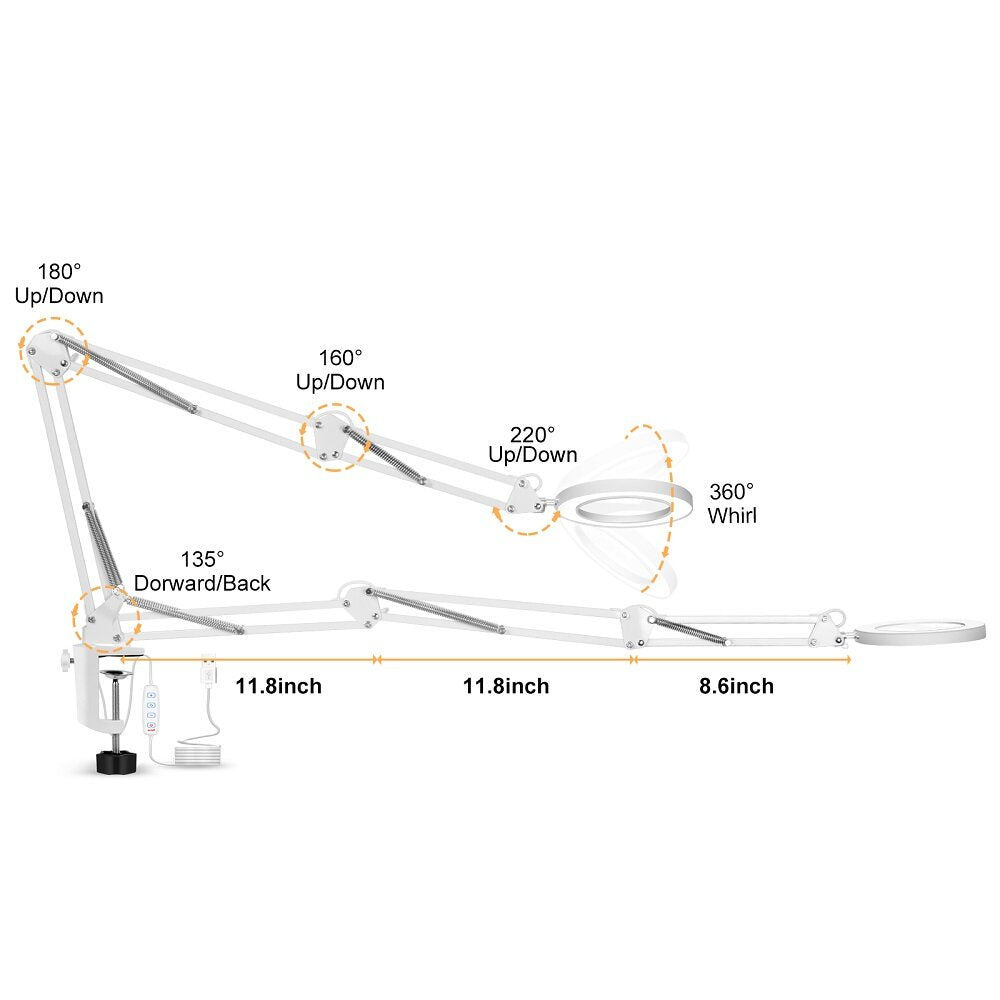 Welding Magnifying Glass LED Table Desk Lamp Three-Section Folding Handle Magnifier for Nail Repair Lighting Read