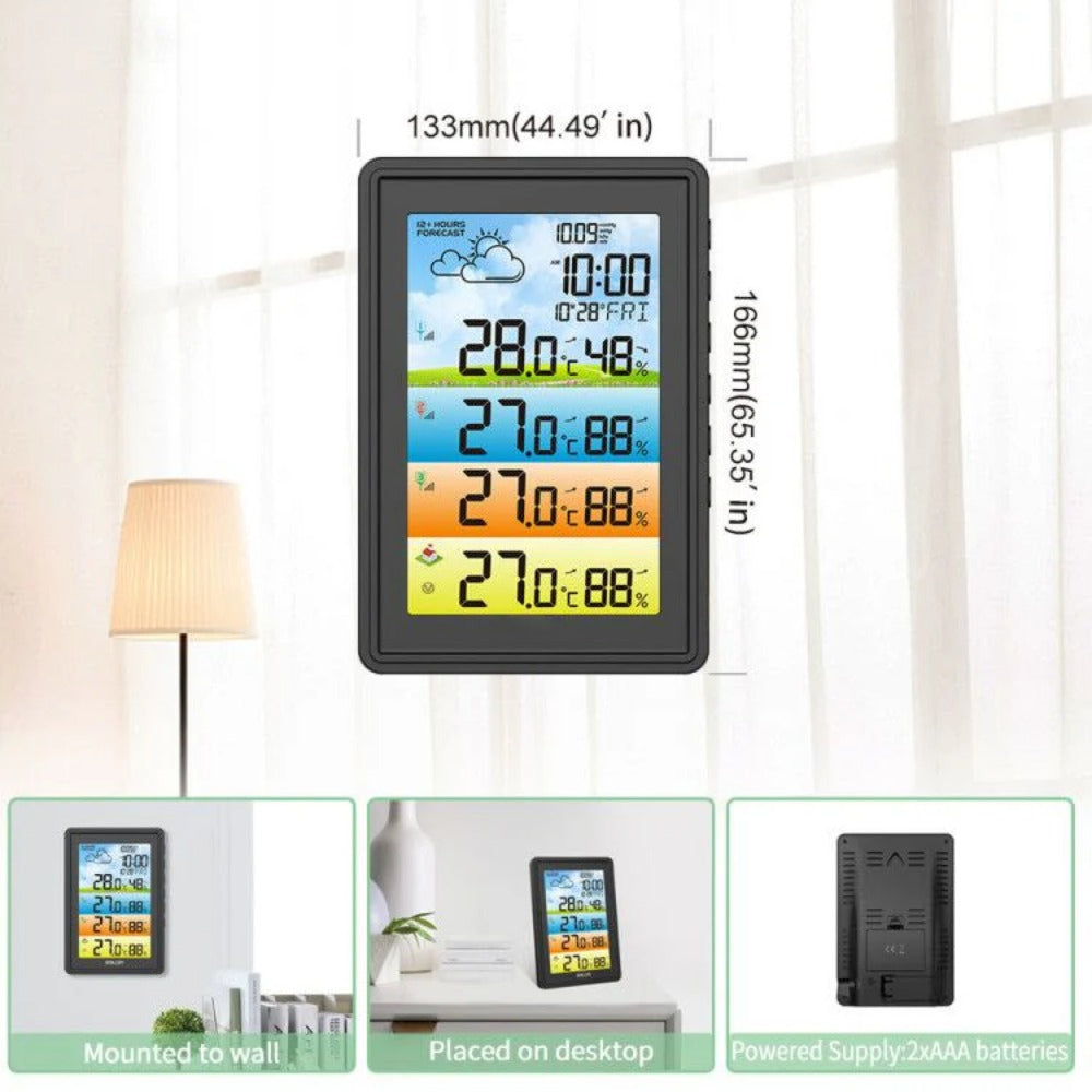 3 Sensors Weather Station Wireless Indoor Outdoor Thermometer with Alarm Clock / Calendar / Weather Forecast