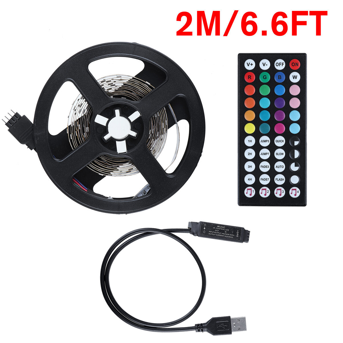 1/2/3/4/5m 5V 3528 RGB USB LED Strip Light Music Sync with 44 Key IR Remote Control Christmas Decorations Lights