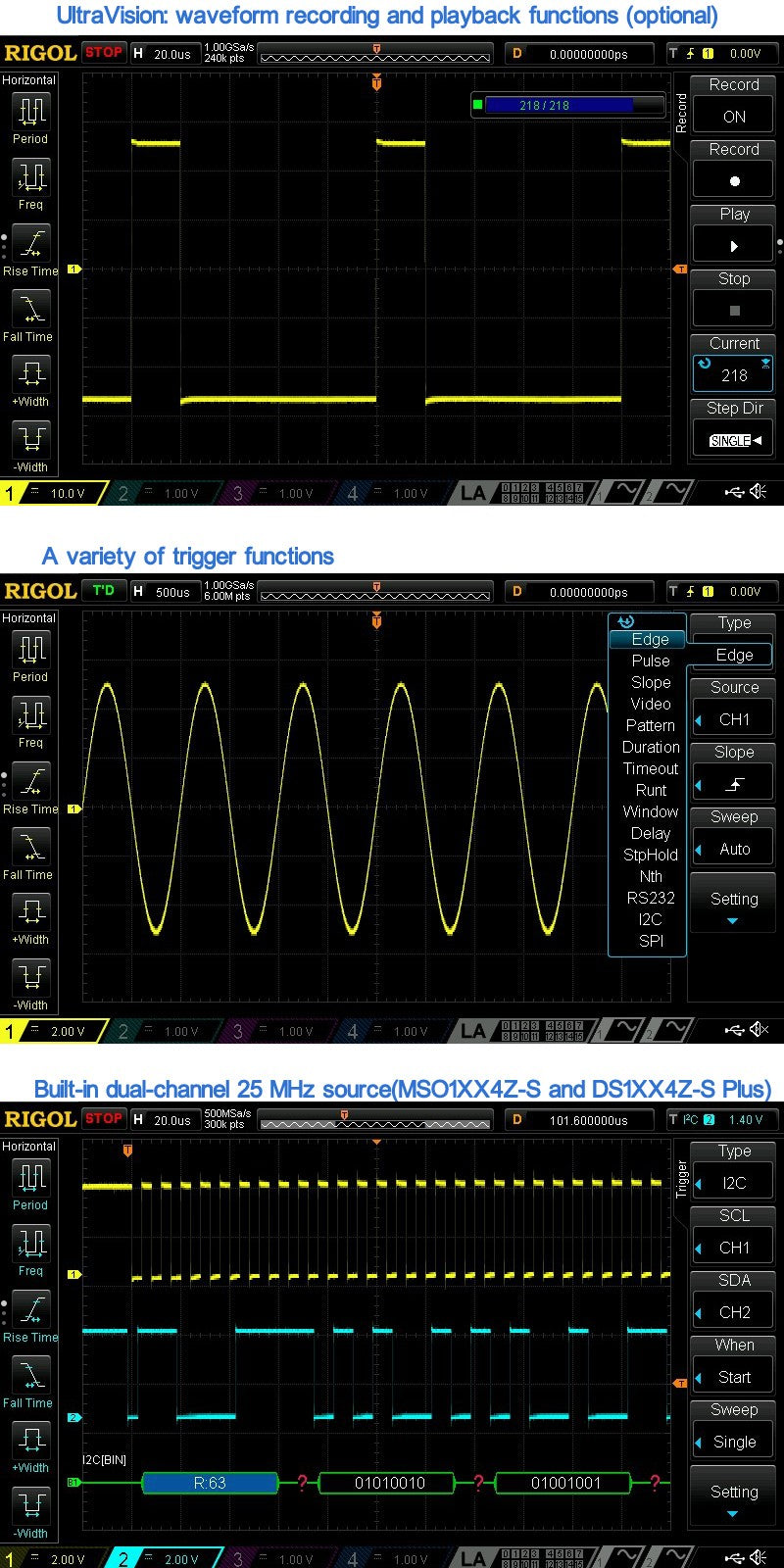 Oscilloscope Digital 4 Channels 50MHz Bandwidth 1GS/s 7inch WVGA 12Mpts 30,000wfm Oscilloscope