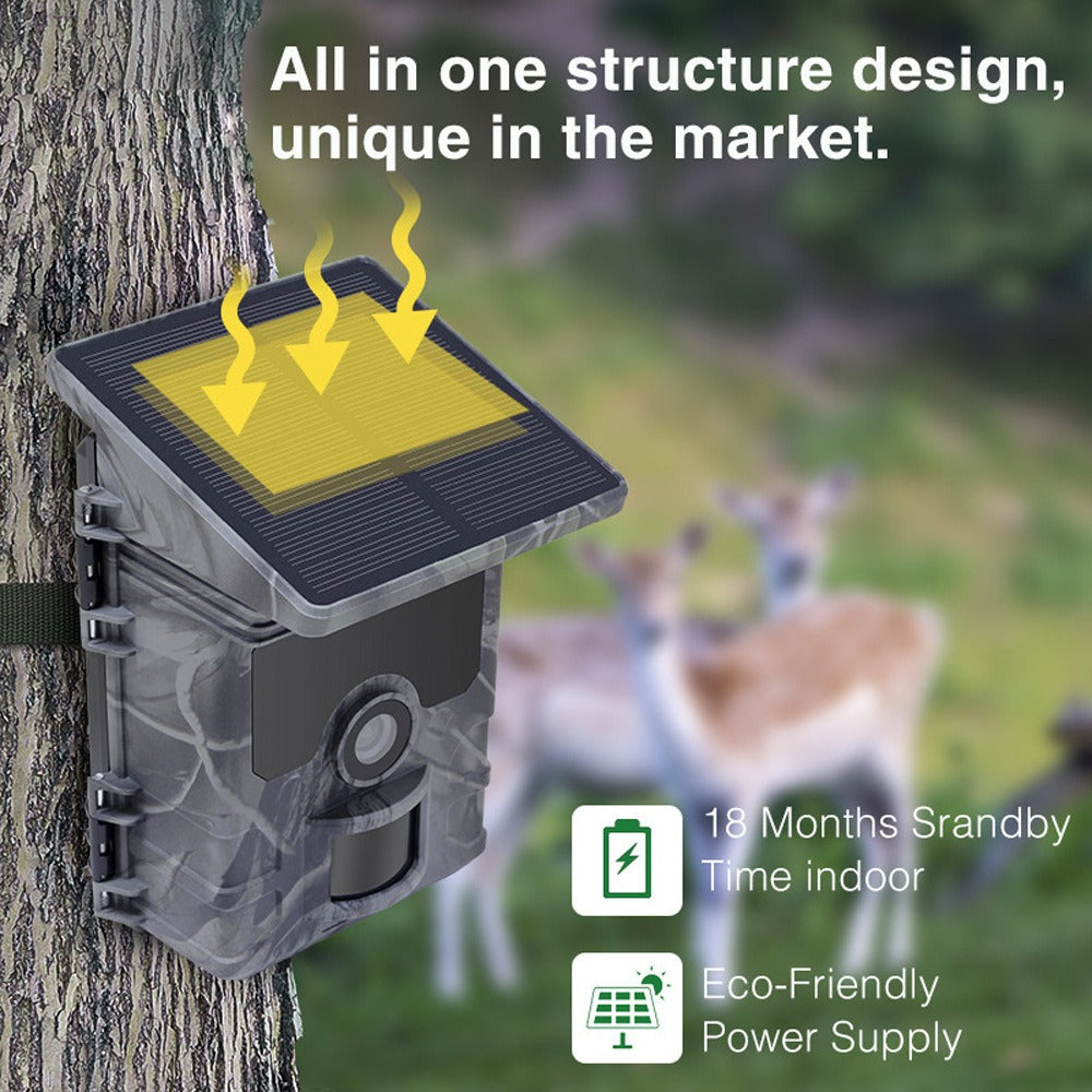 4K 36MP Solar Powered Hunting Camera bluetooth WiFi Outdoors Surveillance Camera 2 inch TFT LCD Display APP Online Viewing for Wild Life Animals