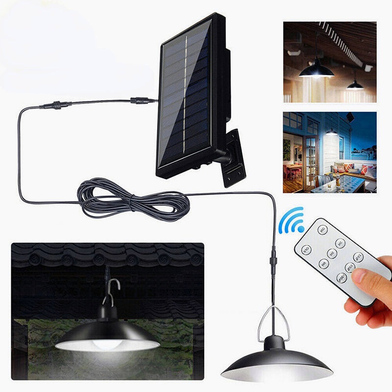 Solar LED Pendant Light Outdoor Flood Hanging Garden Lamp + Remote Waterproof White Light