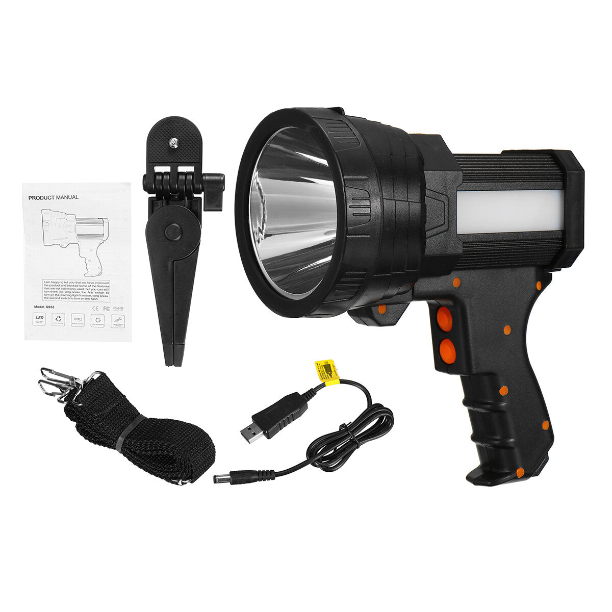 Strong LED Spotlight with Tripod USB Rechargeable Powerful Searchlight Portable Handle Flashlight For Camping Hunting Fishing