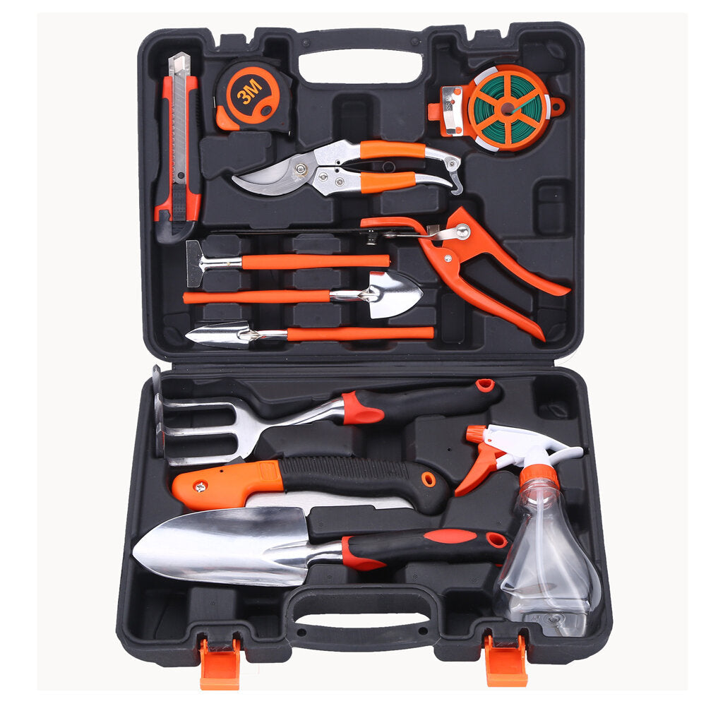 12PCS Heavy Duty Gardening Tools Hand Digging Weeder Rake Shovel Trowel with Storage Organizer