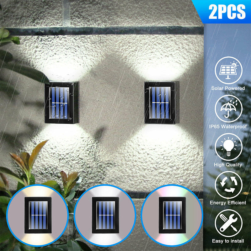 2Pcs Solar LED Wall Light Outdoor Deck Path Garden Patio Pathway Stairs Fence Lamp