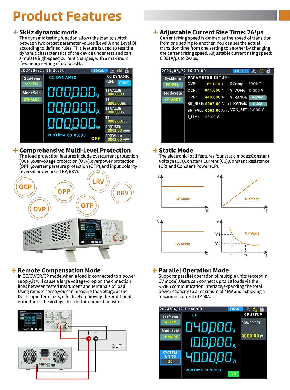 DC Electronic Load High Precision Control 150V/300V/600V 40A 400W LCD Display Protection Modes