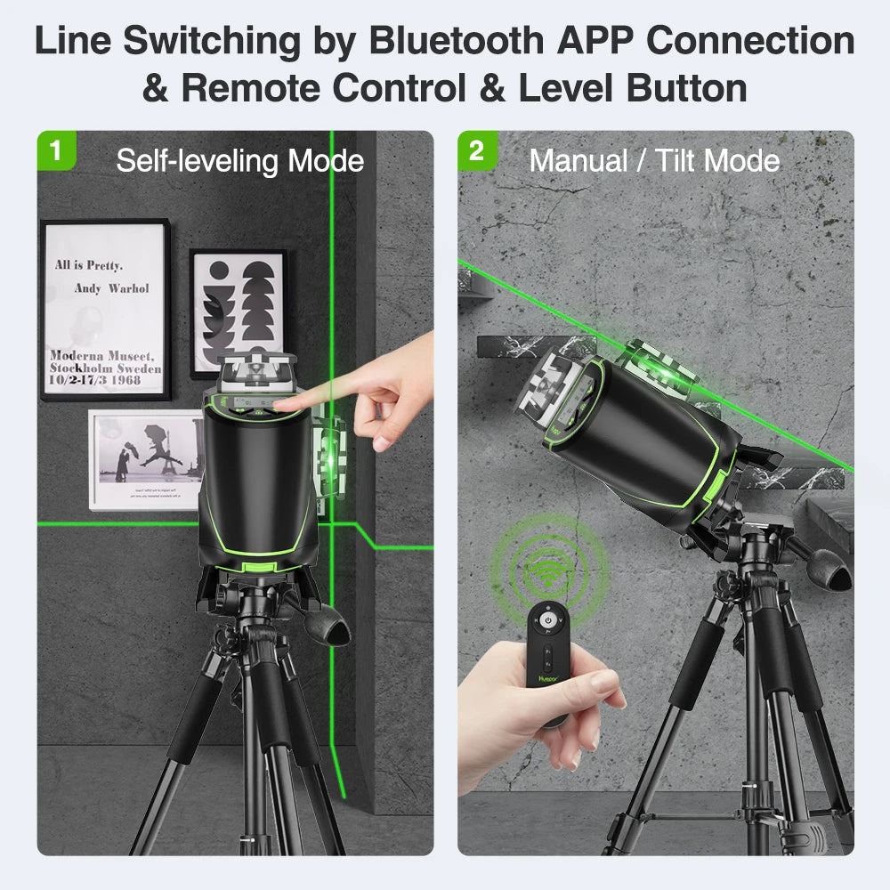 4D 16 Line Laser Level Self-Leveling LCD Screen Bluetooth Connectivity Rechargeable Battery IP54 Waterproof Type-C Charging