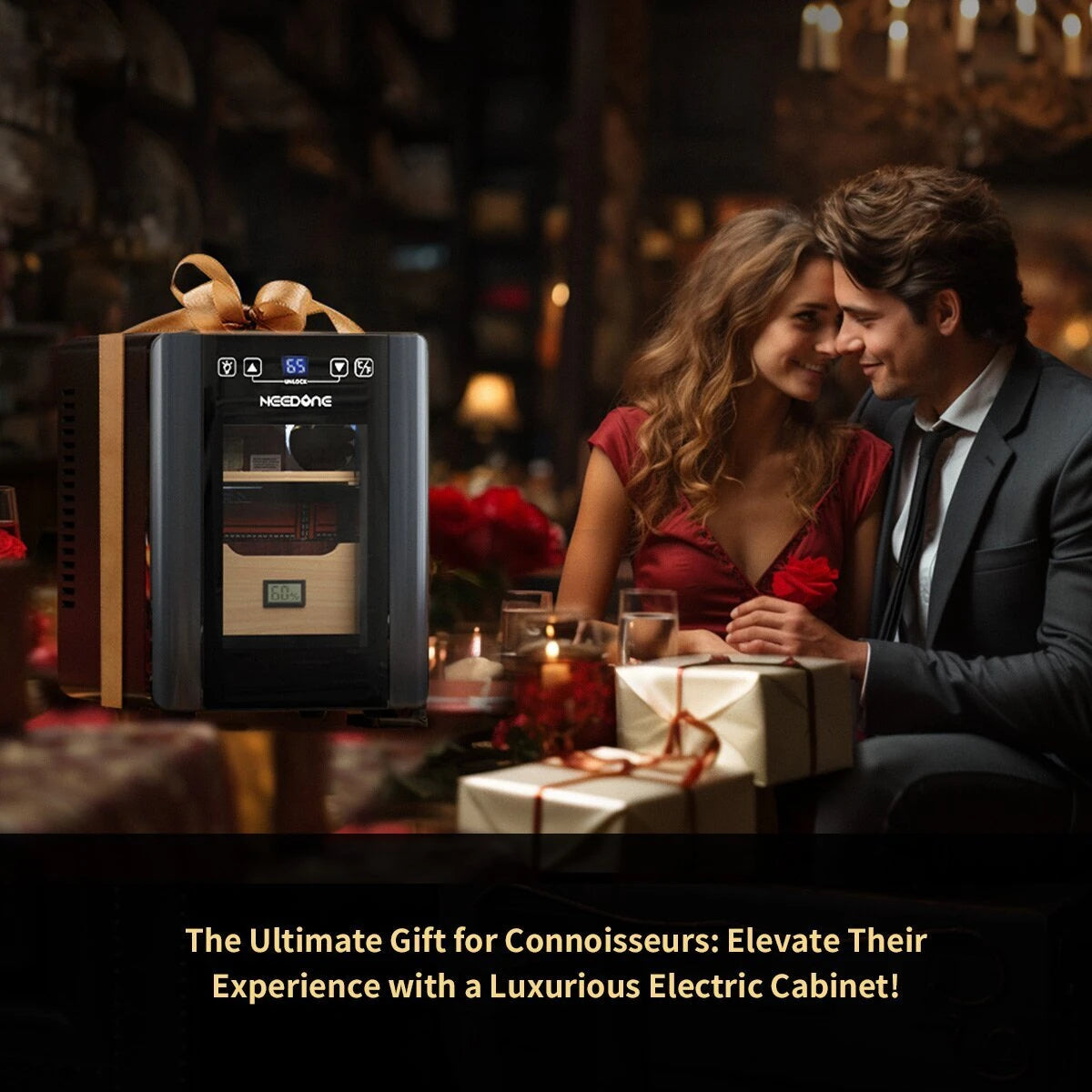 8L Electric Cigar Humidor, Quiet Heating & Cooling, Spanish Cedar Shelves, Drawer & Hygrometer