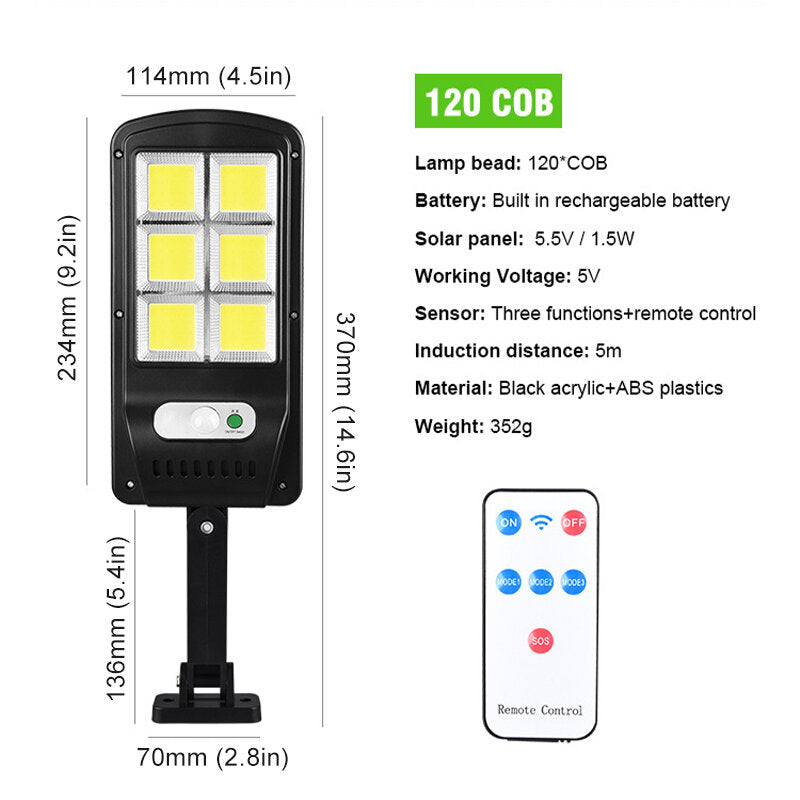 LED Solar Power Street Light PIR Motion Sensor Wall Lamp w/Remote Waterproof