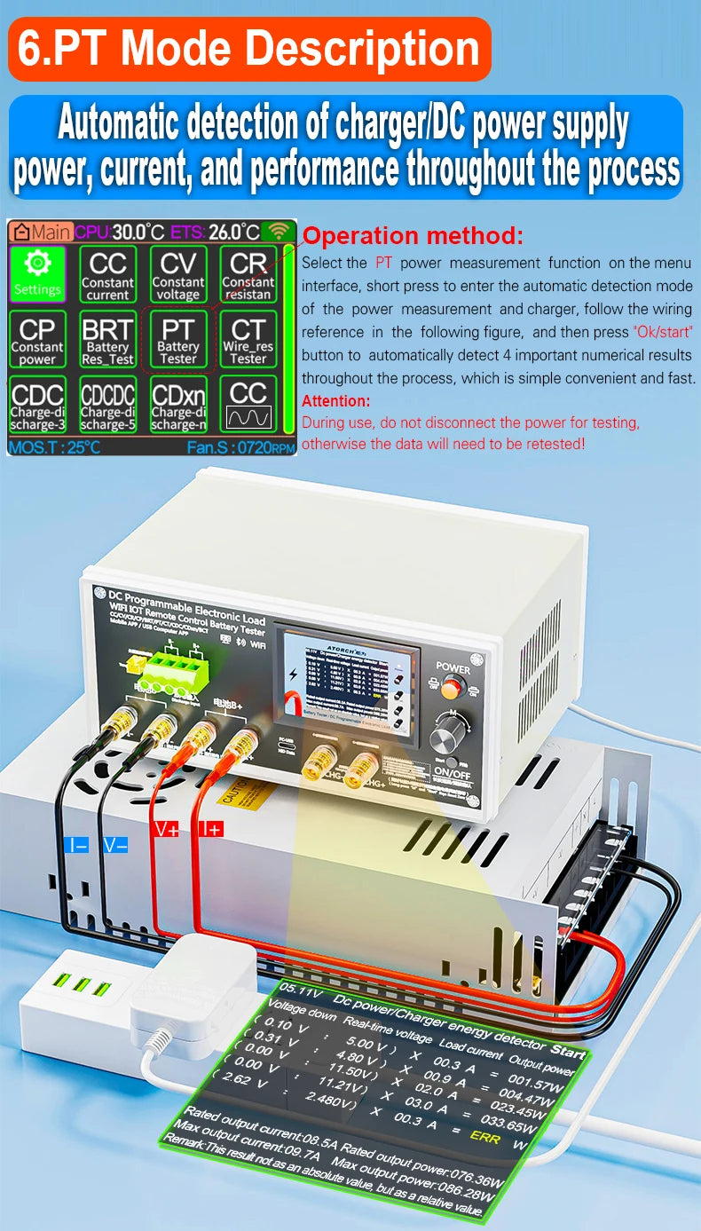 Electronic Load Tester 150/300/450/600W WiFi Tuya 0-200V 50A Battery Capacity Monitor Programmable Discharge Tool IPS Display High Precision Bluetooth Connection
