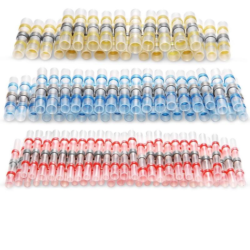 100Pcs Welding Ring Terminal + Black Heat Shrink Tube Welded Sleeve Waterproof Solder Seal Wire Connectors for Automotive Marine Boat Truck