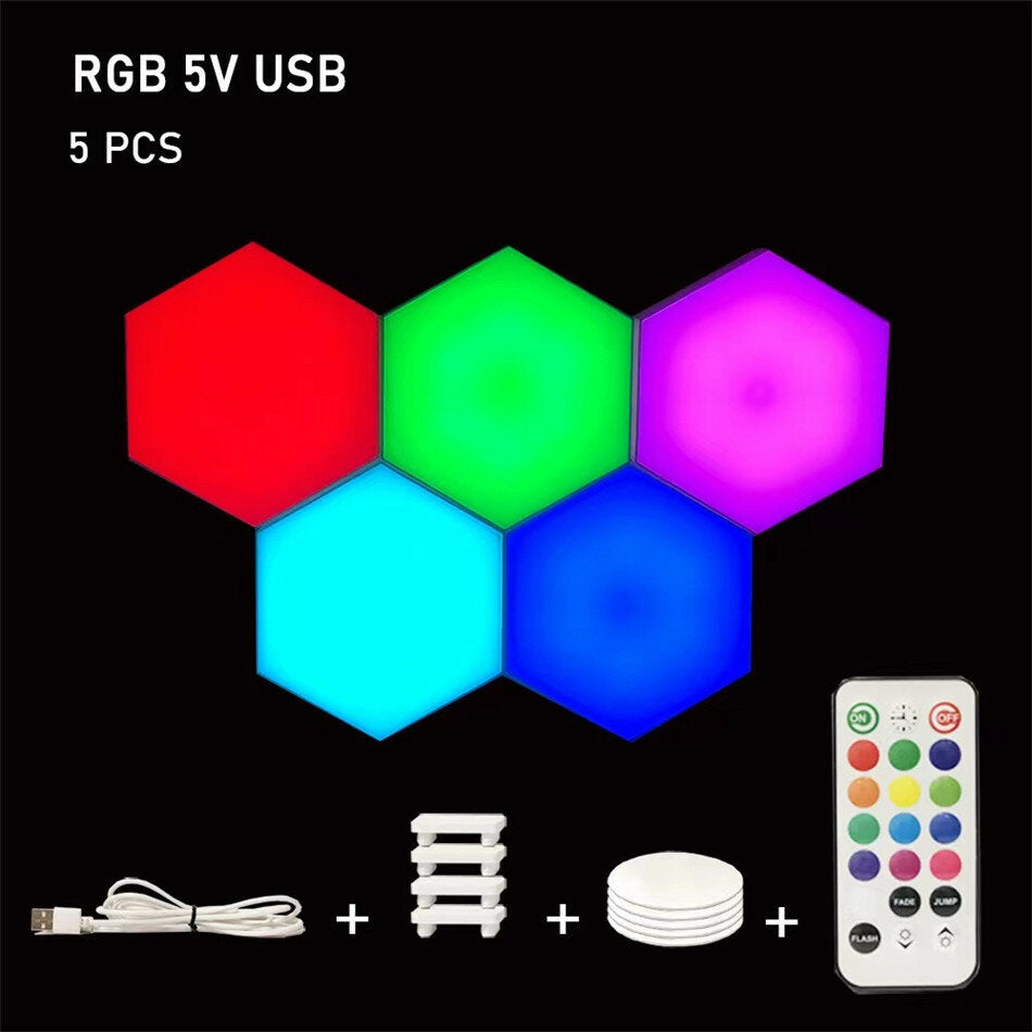 RGB LED Lamp Hexagon Light Touch Sensor RGBW LED Honeycomb Light Colorful Night Light USB with Remote