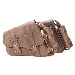 Vintage Brown PU Leather Left /Right Side Pannier Saddlebags W/ Bottle Holder