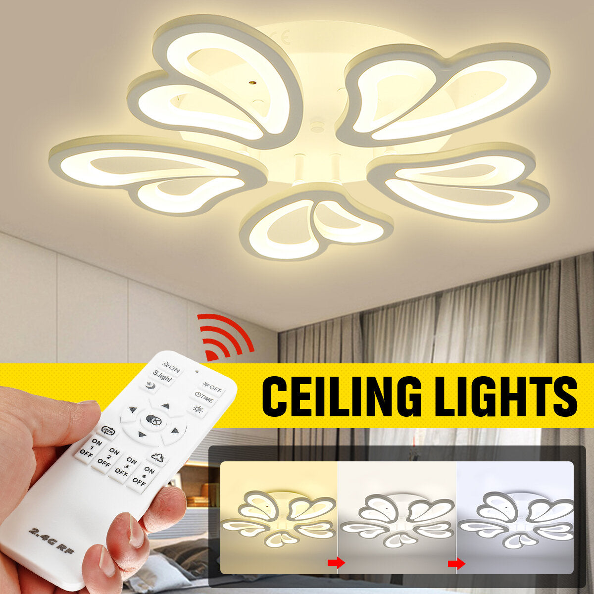 5 Heads Modern Ceiling Lamp+Remote Control AC 110-220V Living Room Bedroom Study Light