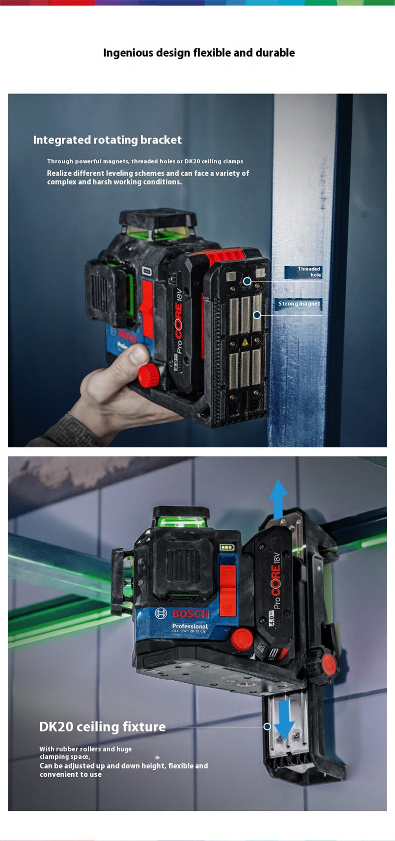 18V-120-33 CG Laser Level 12 Lines 35m Range Extendable to 120m High Precision ± 0.3 mm/m Rapid Self-Leveling IP 65