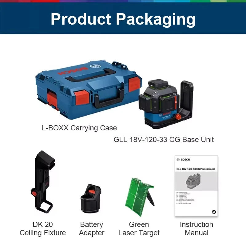 Bosch GLL 18V-120-33CG Green Laser Level, 3x360°, Bluetooth App Control, Fine Adjustment & Triple Power Modes
