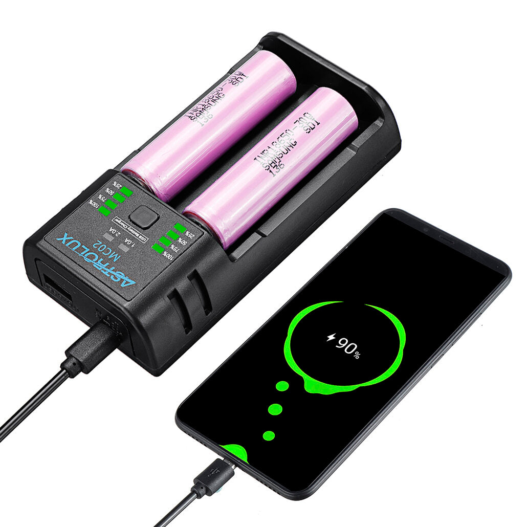 2 in1 USB Charging Mini Battery Charger Portable Mobile Phone Power Bank Current Optional Charger For 18650 21700 26650 Li-ion Battery