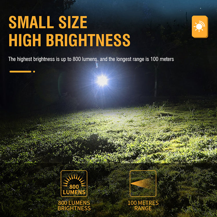 800LM Type-C Fast Rechargeable EDC Flashlight with 18650 Battery Power Indicator Waterproof Mini LED Torch