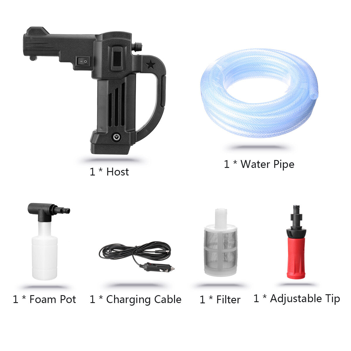 Rechargable High Pressure Car Washer Cleaning Wand Nozzle Spray Guns Flow Controls Tool W/ Filter Water Inlet