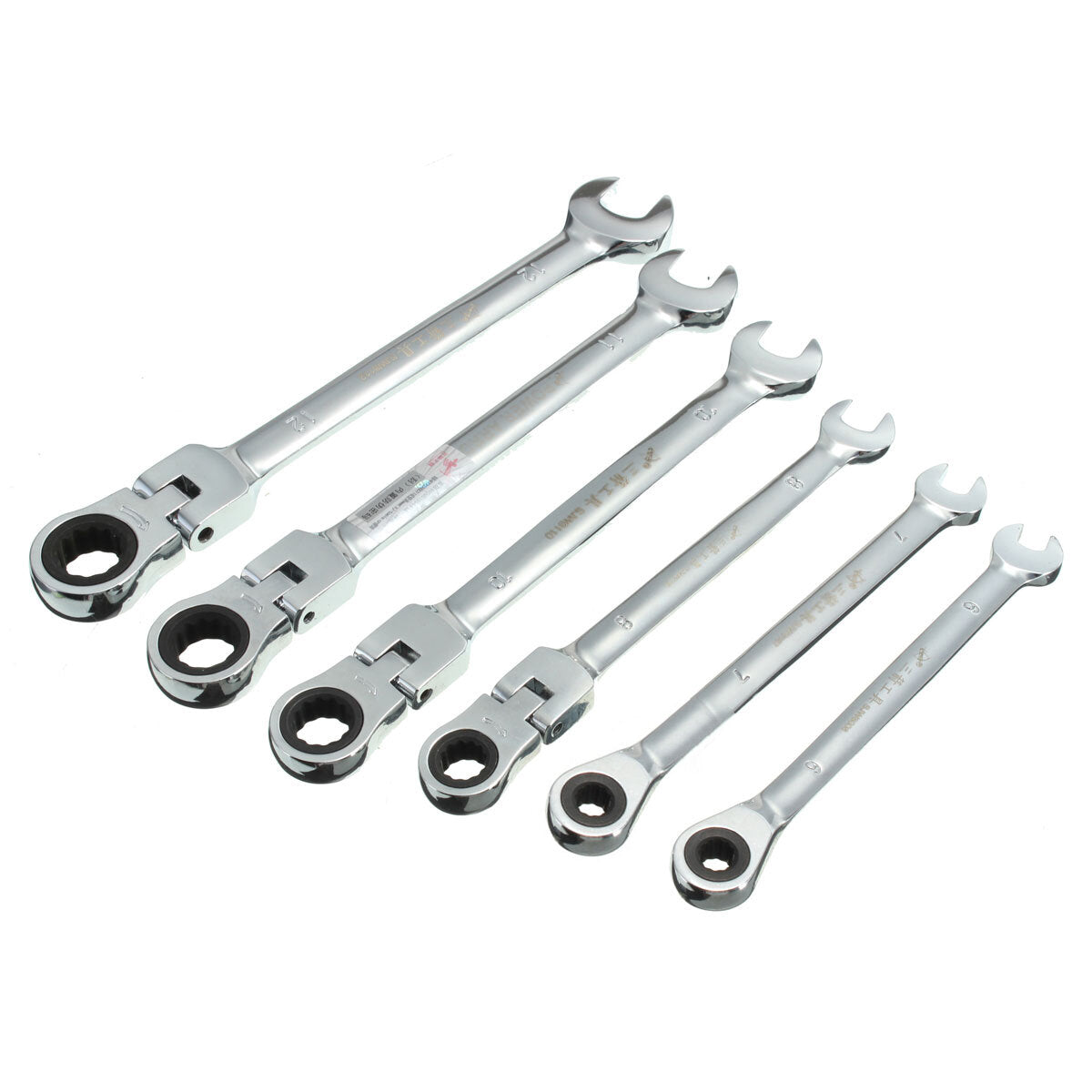 Flexible Pivoting Head Ratchet Combination Spanner Wrench Garage Metric Tool 6 Size