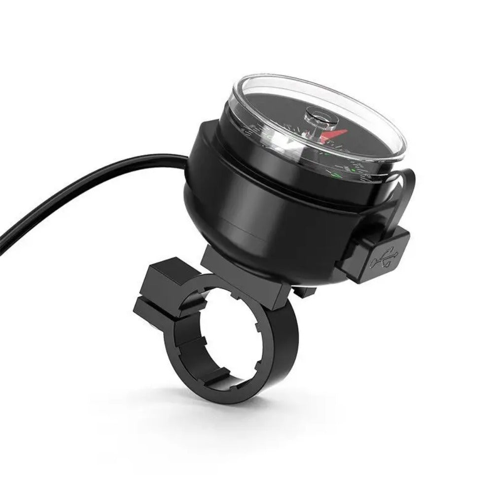 Compass Charger for Motorcycle - USB Phone Holder, GPS Navigator, and Cell Phone Charger, 5V/2.5A, Black