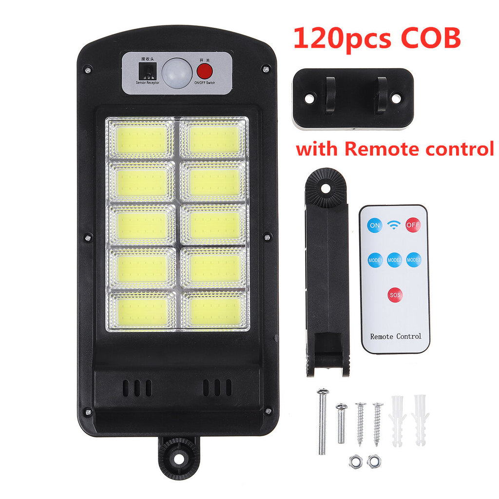 Solar LED Street Light 120/240 COB Waterproof Sensor Remote Control Wall Road Lamp