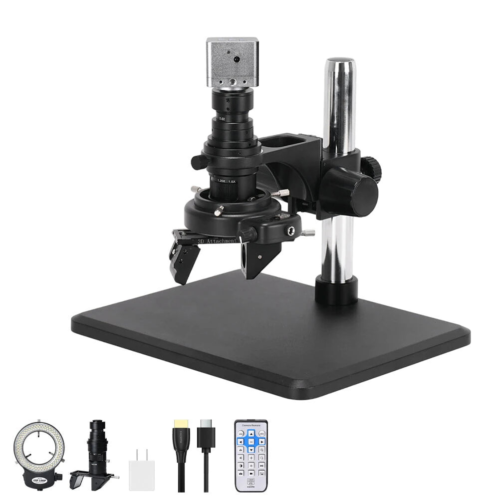 Real 4K UHD 3D Microscope Camera 7- 200X Parfocal Lens Industrial Electronic Digital Microscope for Phone Repair PCB Soldering
