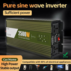 GreenZech DM 2500 Inverter | 2500W Full Power Pure Sine Wave | 12V 24V 48V 60V 72V to 110V 220V AC Converter