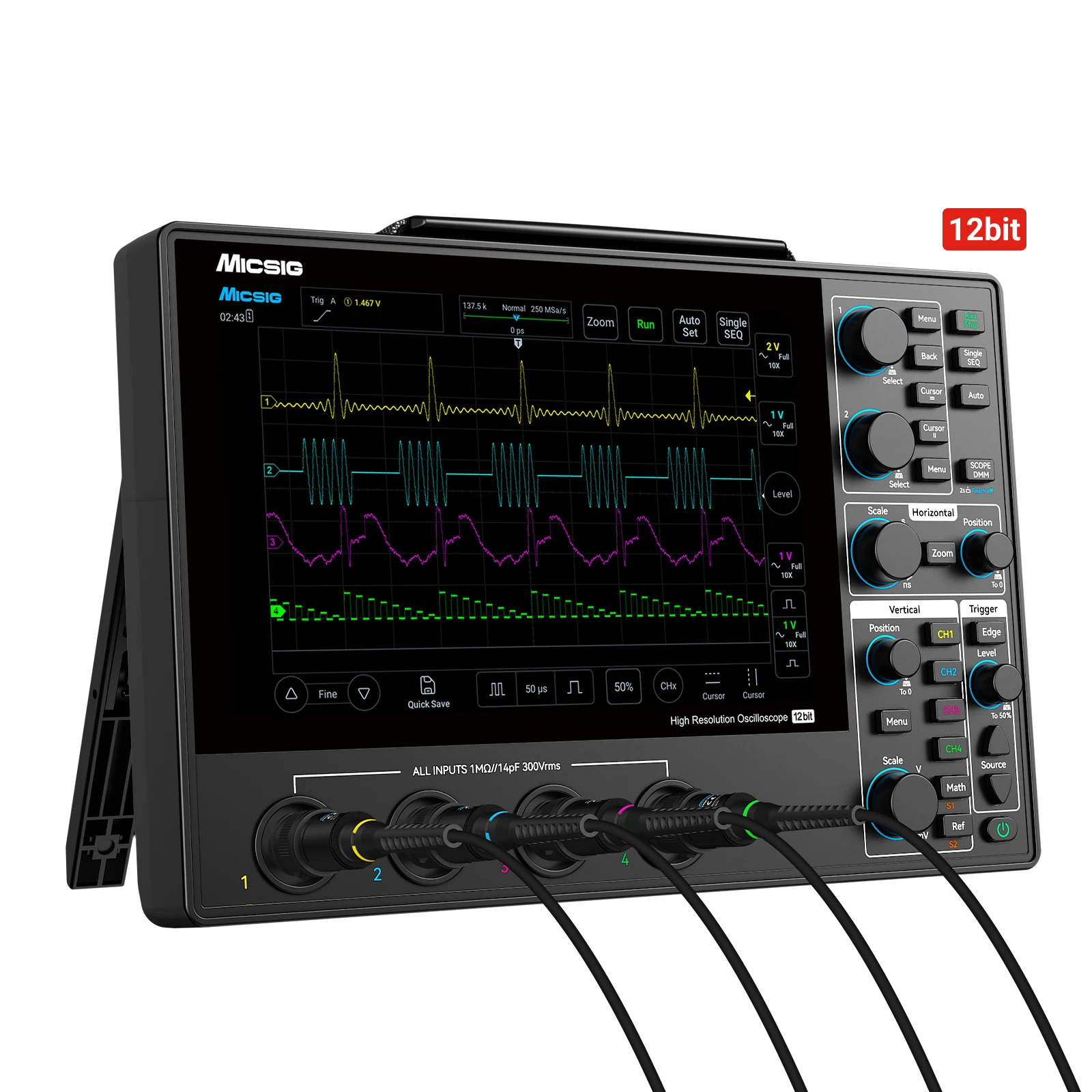 100MHz Tablet Oscilloscope, 4 Channels, 12-Bit Resolution, 1GSa/s, 110Mpts Memory & 8-Inch Touchscreen