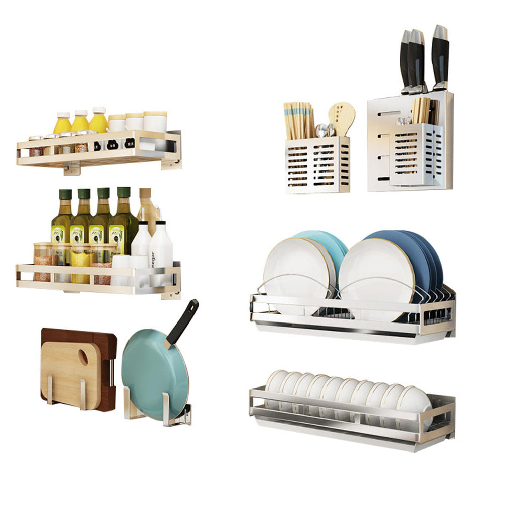 Wall Hanging Storage Shelf Rack Organizer Kitchen Dishes Spice Knife Holder