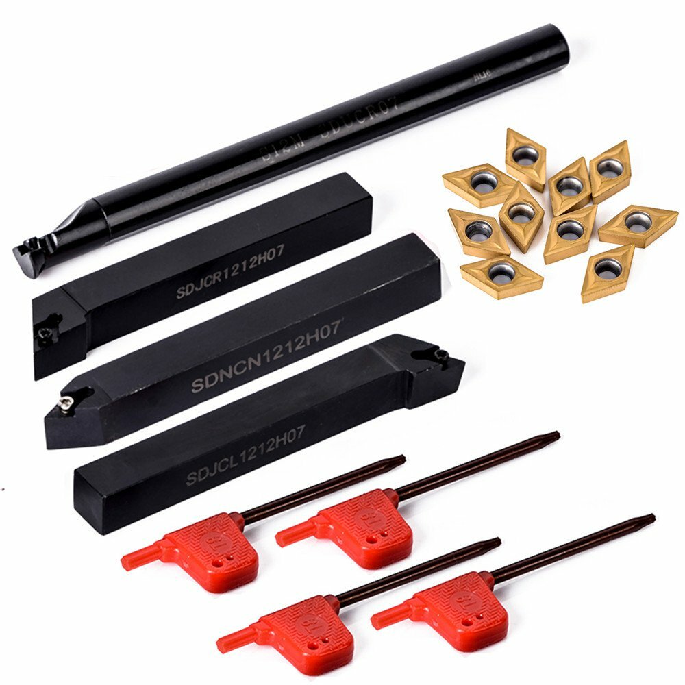 10pcs DCMT070204 Carbide Inserts with 4pcs 12mm Lathe Boring Bar Turning Tool Holder