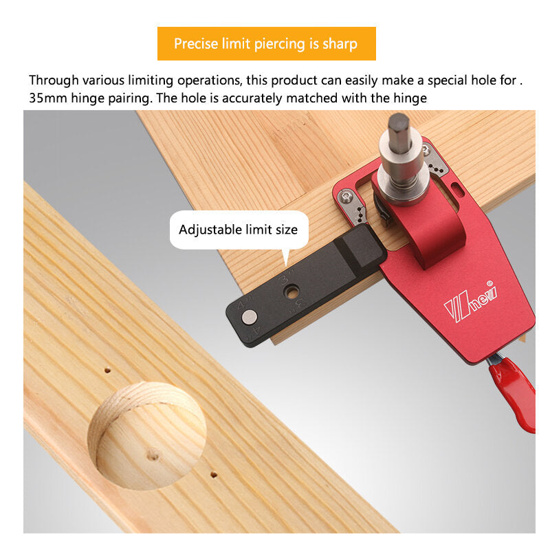 35mm Hinge Hole Opener - Durable Aluminum & Stainless Steel, Integrated Positioning, Easy to Use for Woodworking Projects